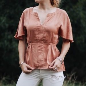 New BCBG Pink Flutter Sleeve Top - XS